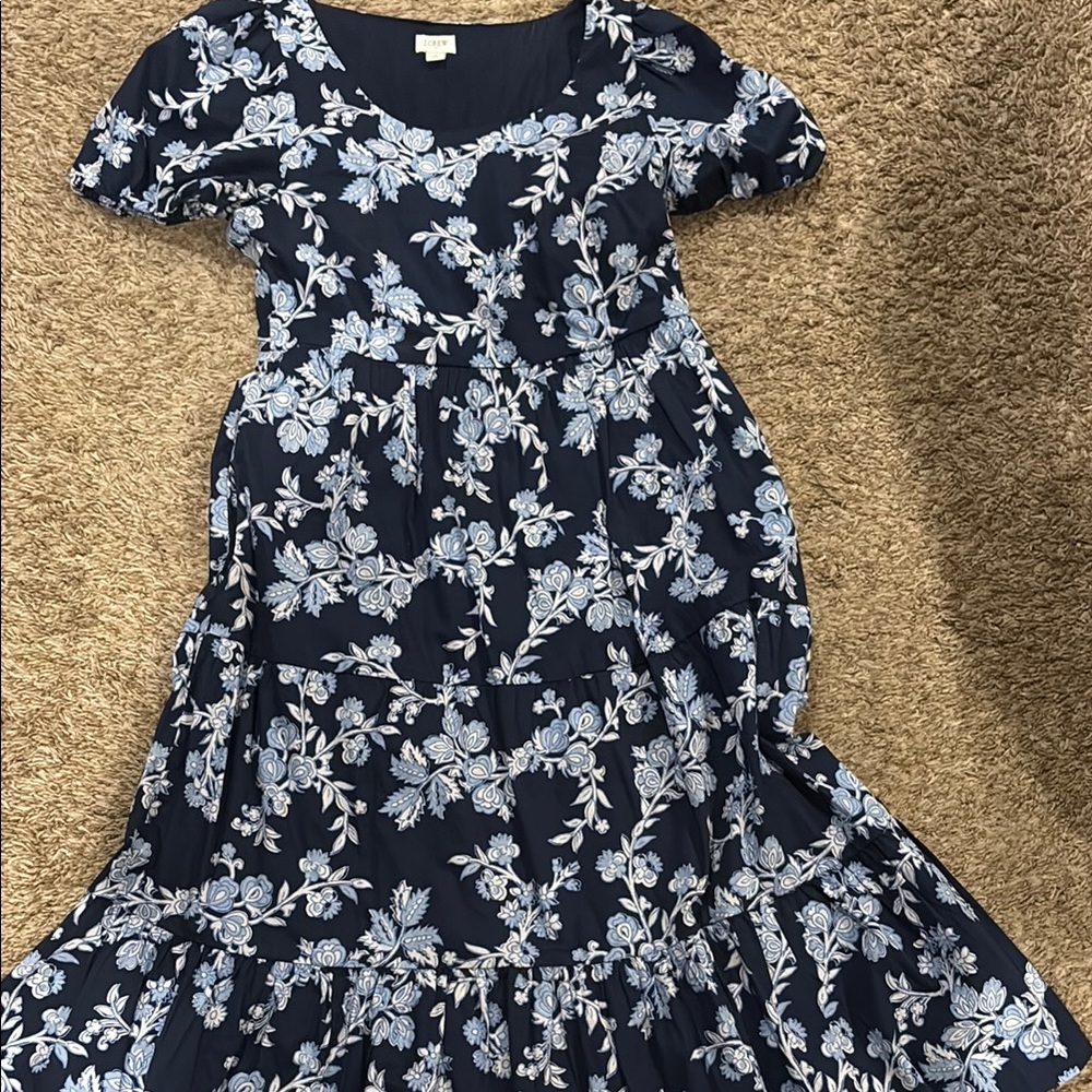 J. Crew Blue and White Flutter Sleeve Maxi Dress